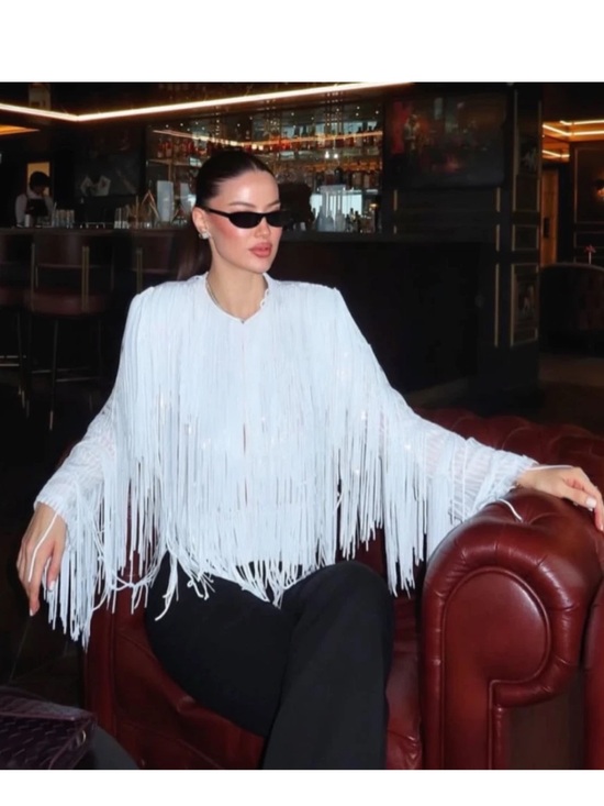 Zara Jackets & Blazers - ZARA WHITE FRINGED SEQUIN JACKET